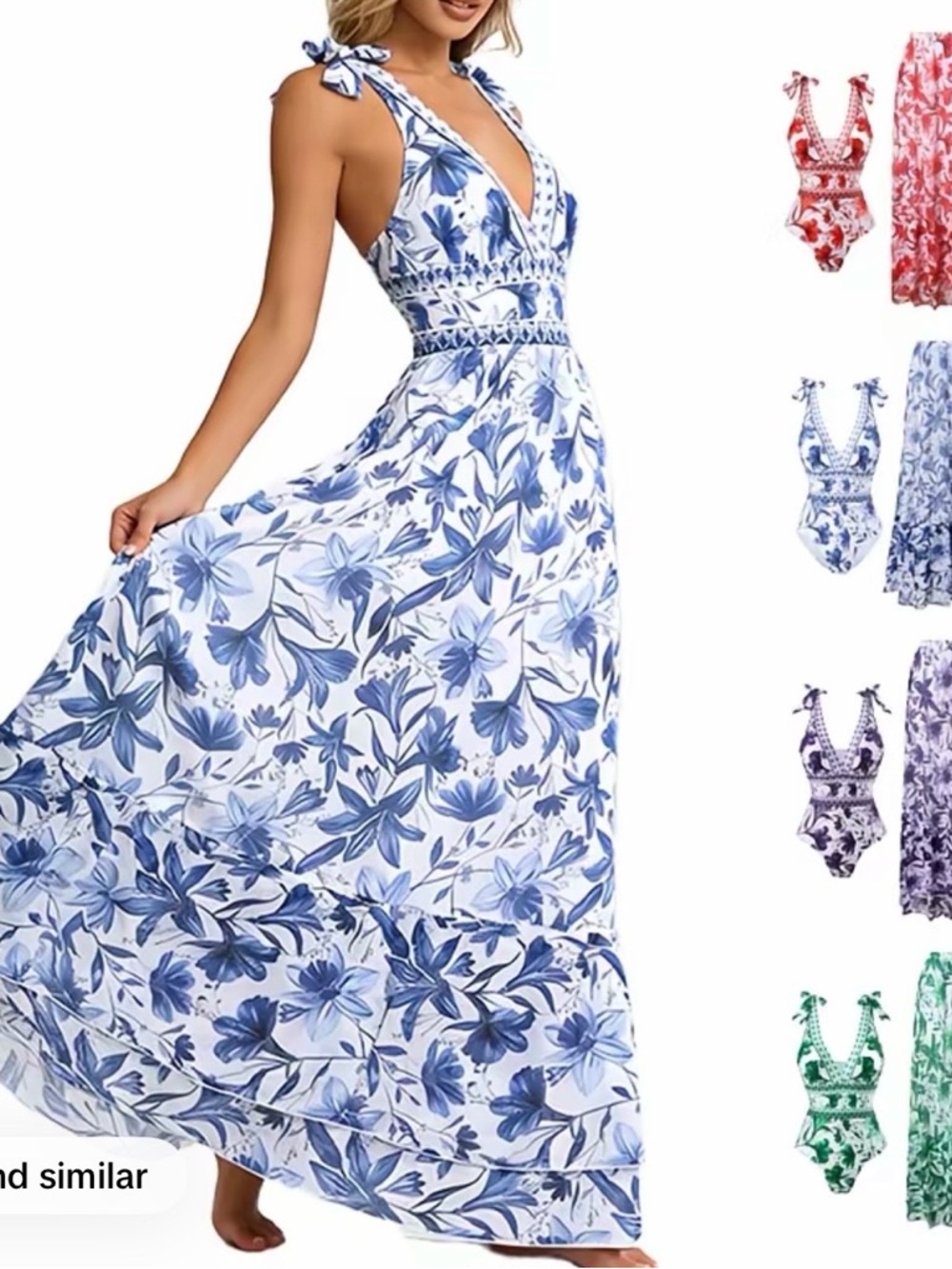 NEW LARGE Women's Floral Print one piece swim suit w maxi skirt coverup